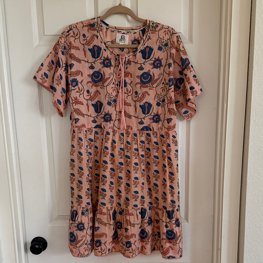 Pink and Blue Floral and Block Print Dress
